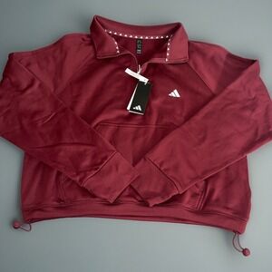 Adidas Women's Quarter-Zip Fleece‎ Crop Sweatshirt Plus Size 1XL Shadow Red